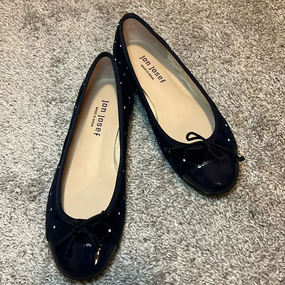 NEW Jon Josef Belle Imitation Pearl Quilted Velvet Ballet Flat 5 Spain NAVY - Picture 6 of 12